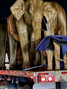 Elephant sculpture on truck