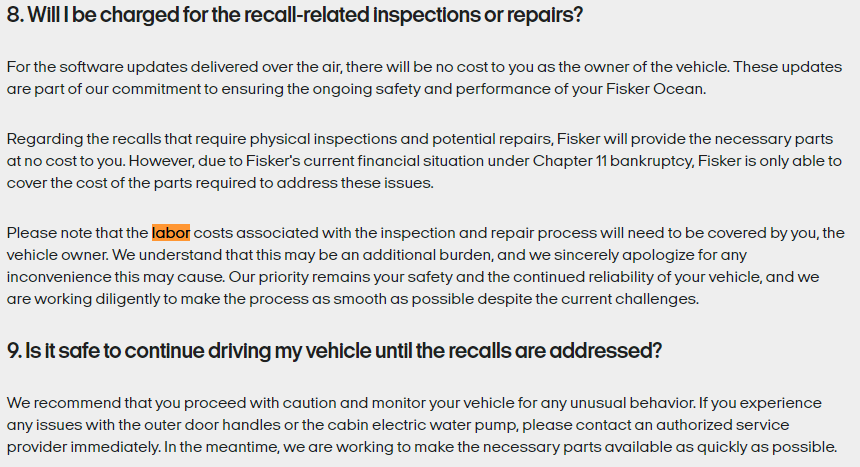  Fisker appears to be changing its approach to making owners pay for recalls