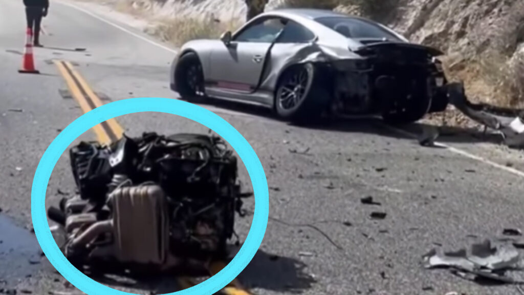 Porsche 911 loses engine after collision with GT3 RS