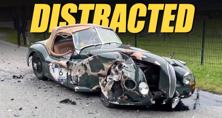 Driver Distracted By Phone Crashes Into Classic Jaguar XK120 Leaving It In Ruins