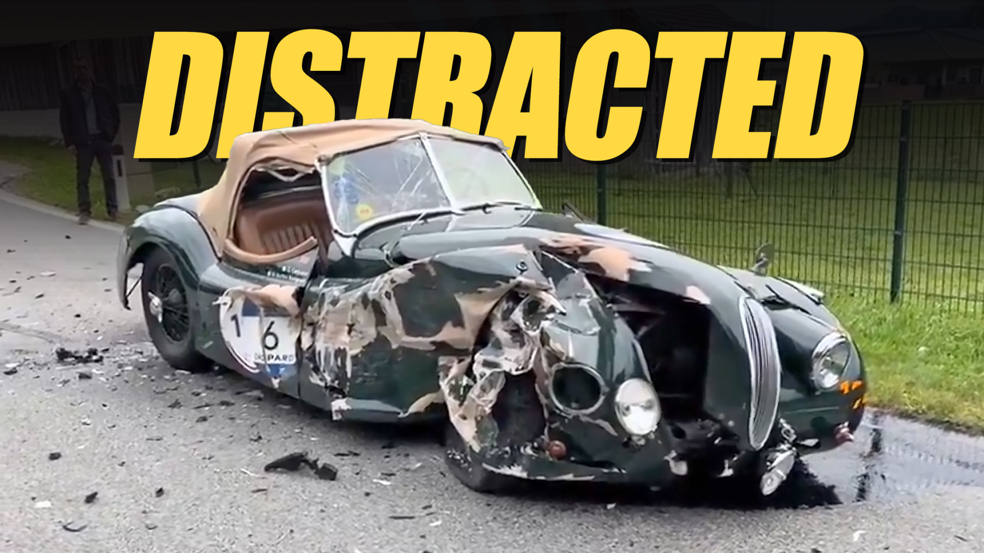 Driver Distracted By Phone Crashes Into Classic Jaguar XK120 Leaving It In Ruins