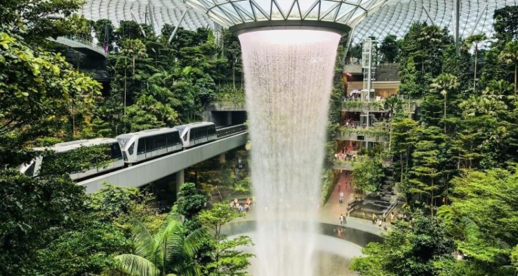 The Indoor Waterfall At Jewel Changi Airport, Singapore.