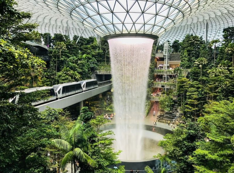 The indoor waterfall at Jewel Changi Airport, Singapore.