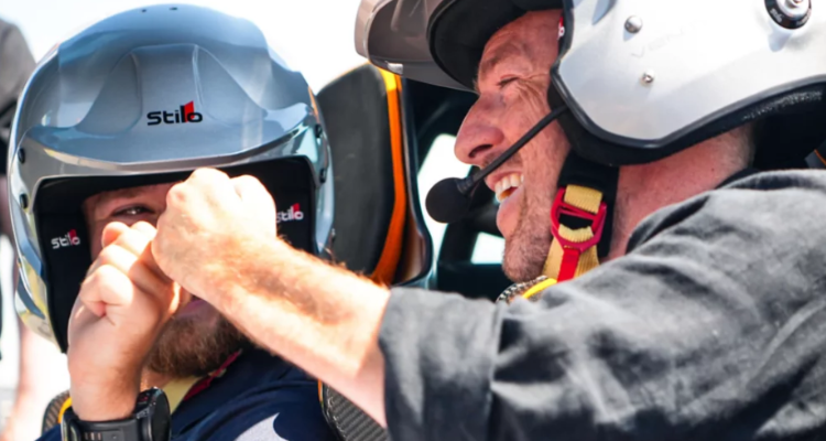 Billy Monger and David Holmes smiling and having fun