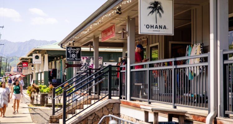 Downtown Hanalei, On Island Of Kauai, Hawaii