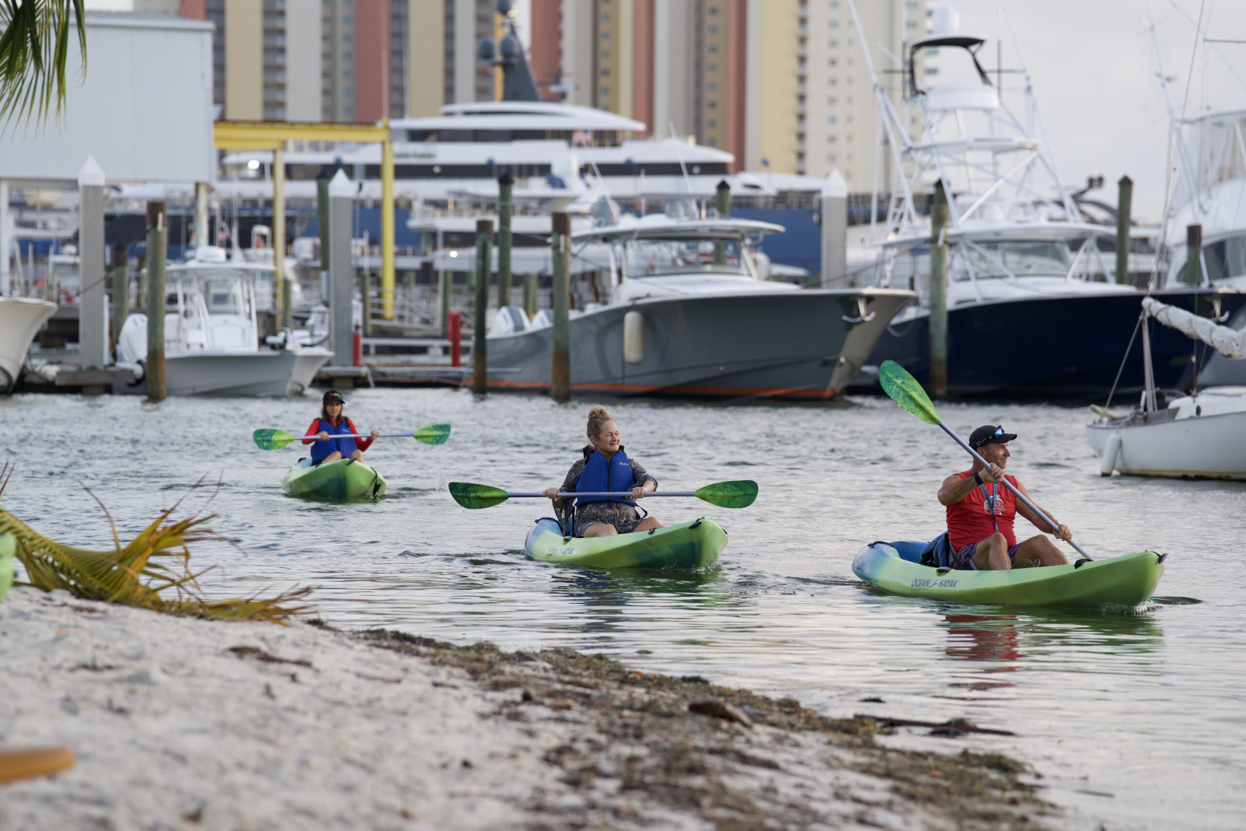 Three People Kayaking In The Water