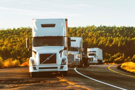 White transport truck on the road 