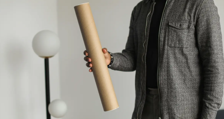 person holding cardboard tube