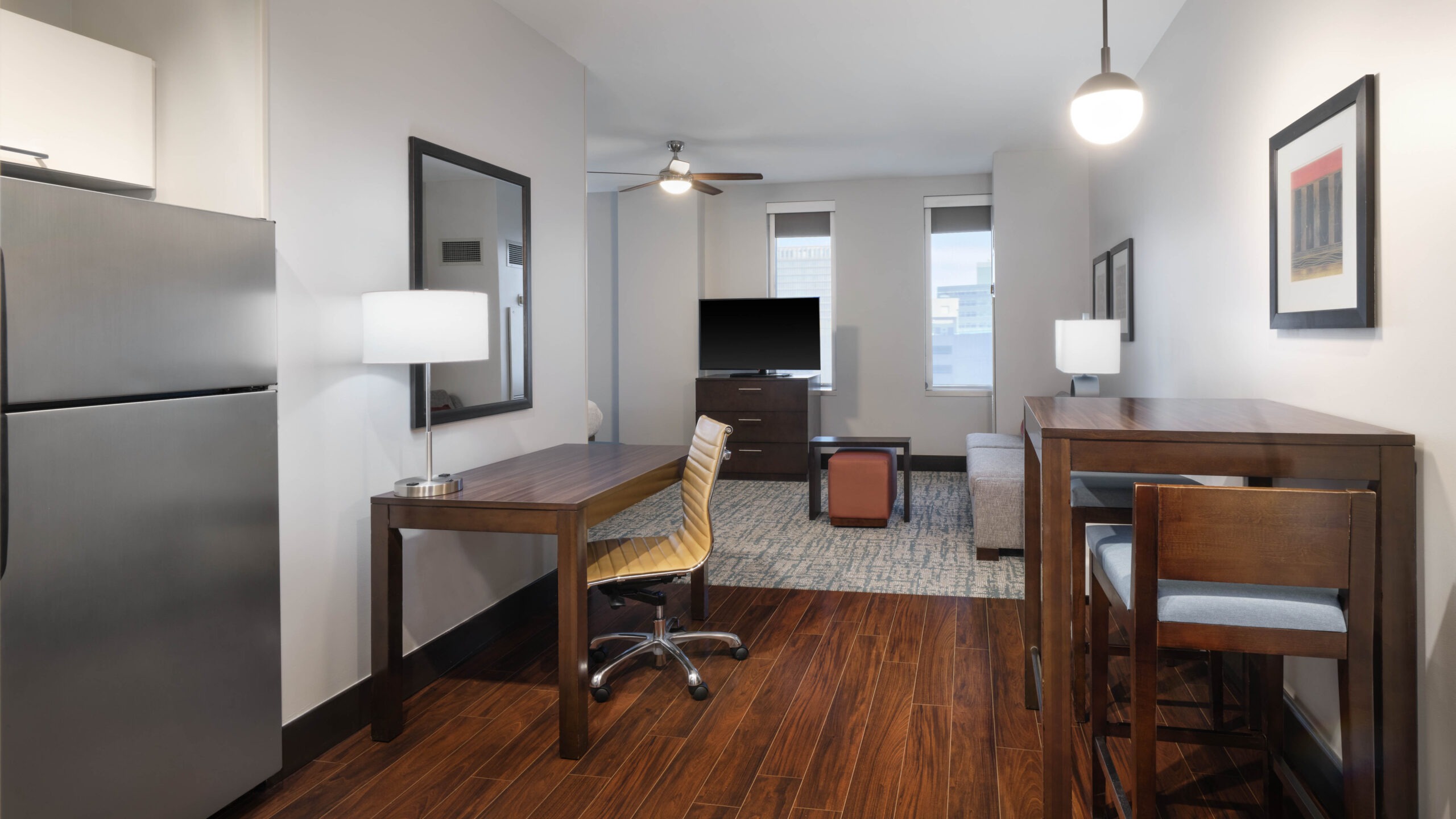 Guest suites at the newly renovated Homewood Suites by Hilton Denver Downtown Convention Center and Hampton Inn & Suites Denver Downtown Convention Center