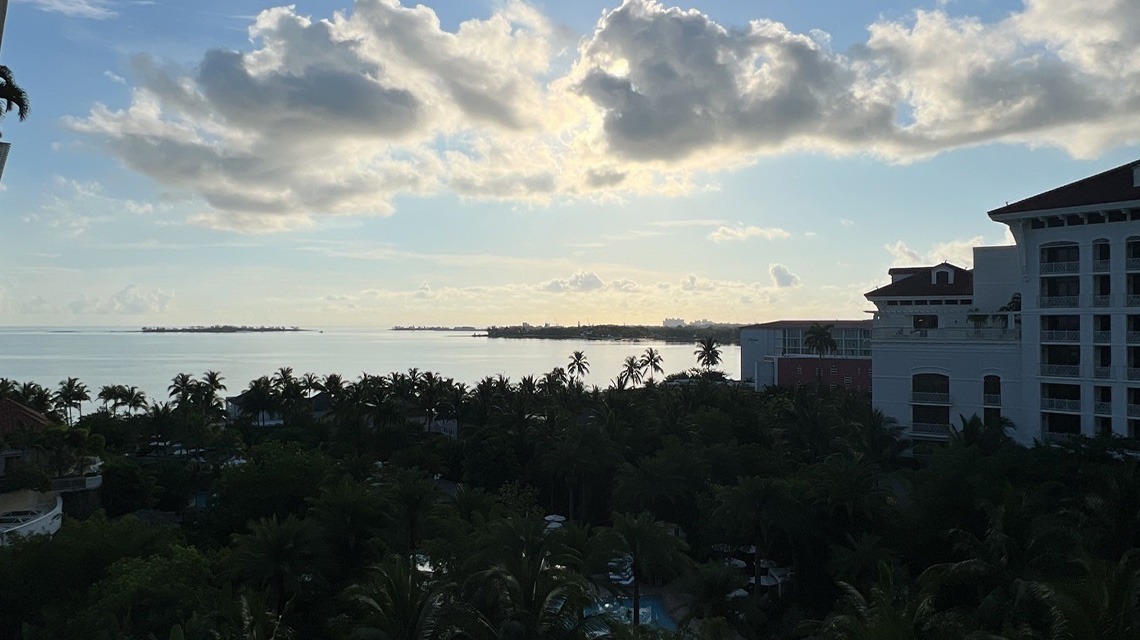 View of the beach from hotel balcony