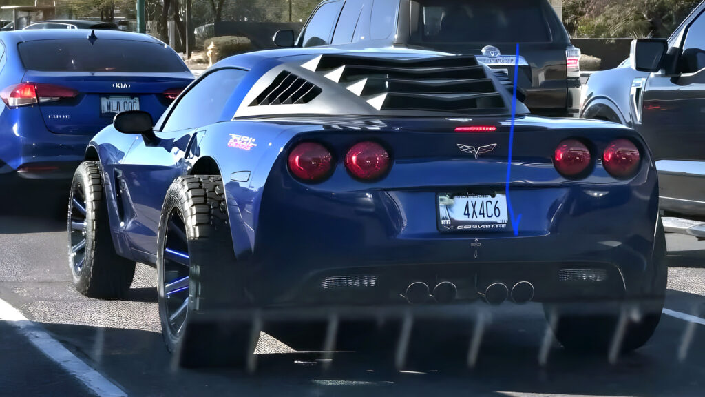  A lifted C6 Corvette with mud-terrain tires goes where sports cars aren't supposed to go