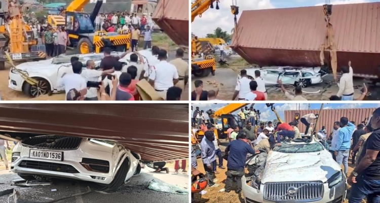 Bengaluru Tragedy - Container falls on Volvo XC90, six