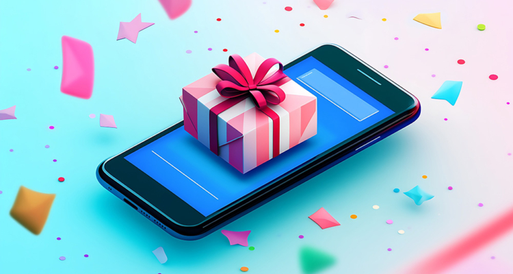 cell phone with wrapped gift on top illustration