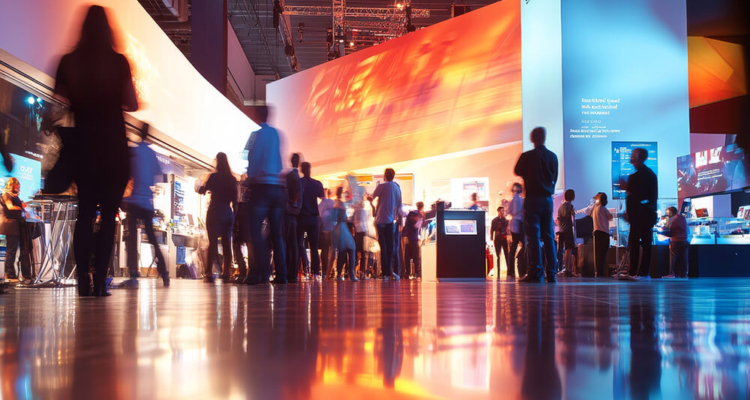 attendees in colorfully lit venue