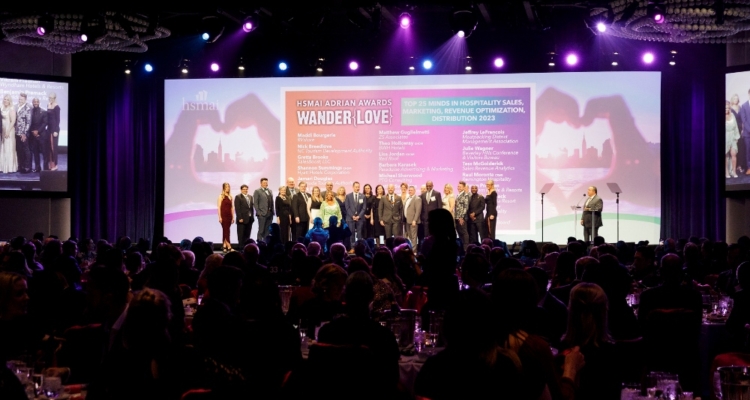 The 2023 HSMAI Adrian Awards Celebration and Top 25 Extraordinary Minds honorees on stage. December 17, 2024