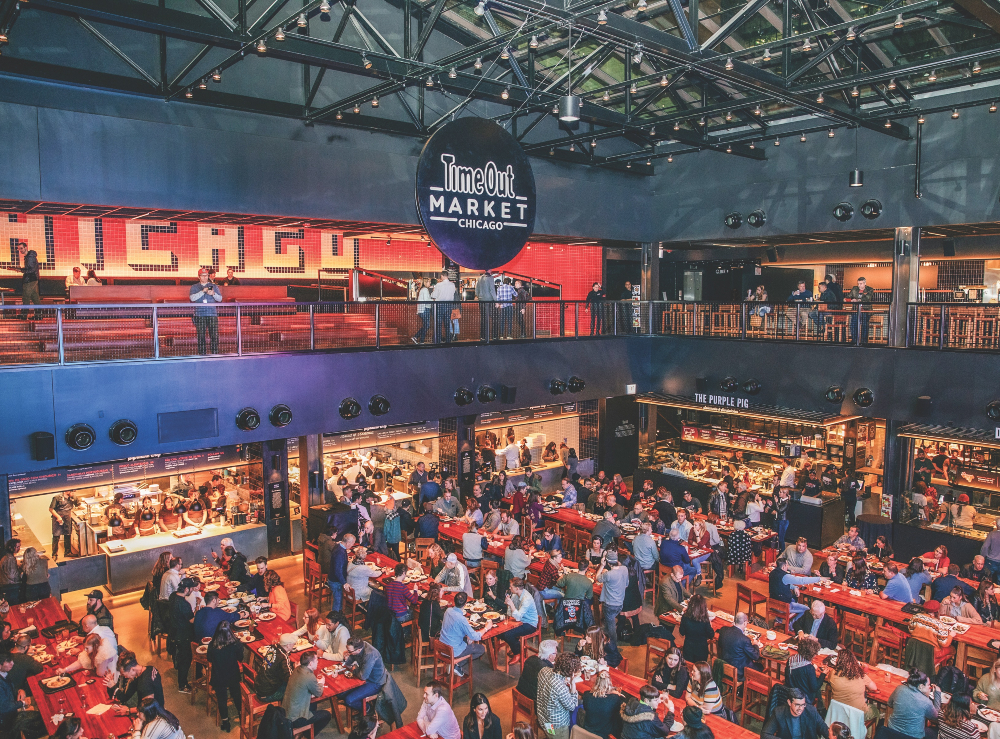 Packed house at food hall Time Out Market Chicago