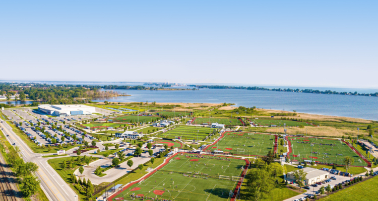 Overhead shot of the Cedar Point Soccer Complex.