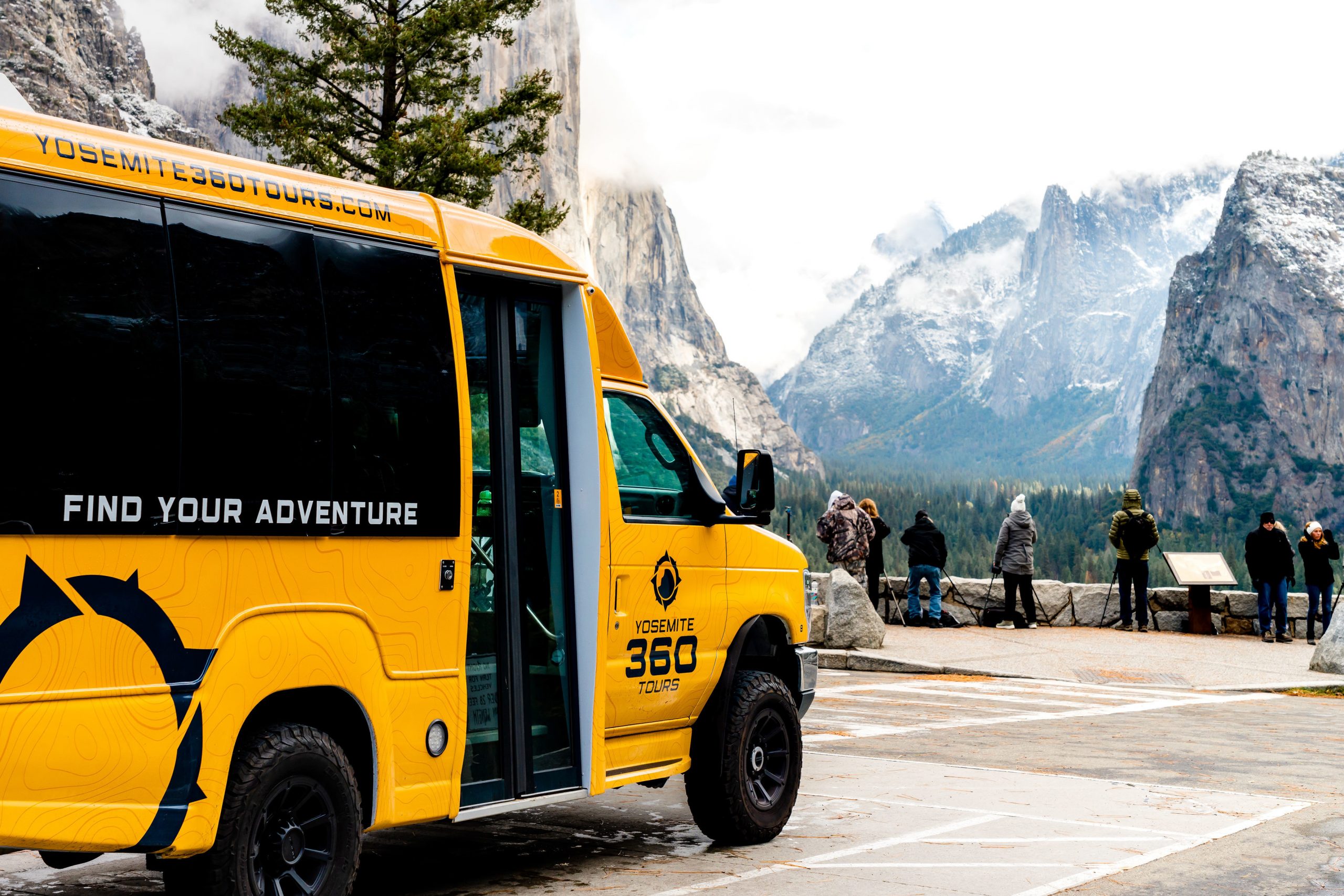 Tenaya Lodge, a bus, bus near the mountain