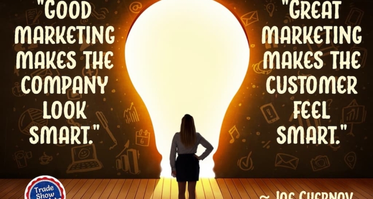 Person silhouetted against a large lightbulb, with marketing quote by joe chernov displayed on both sides