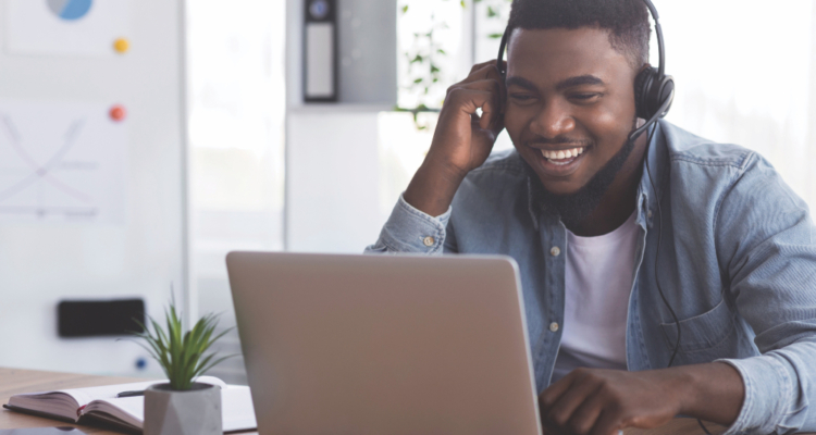 guy attending meeting or webinar for digital marketing